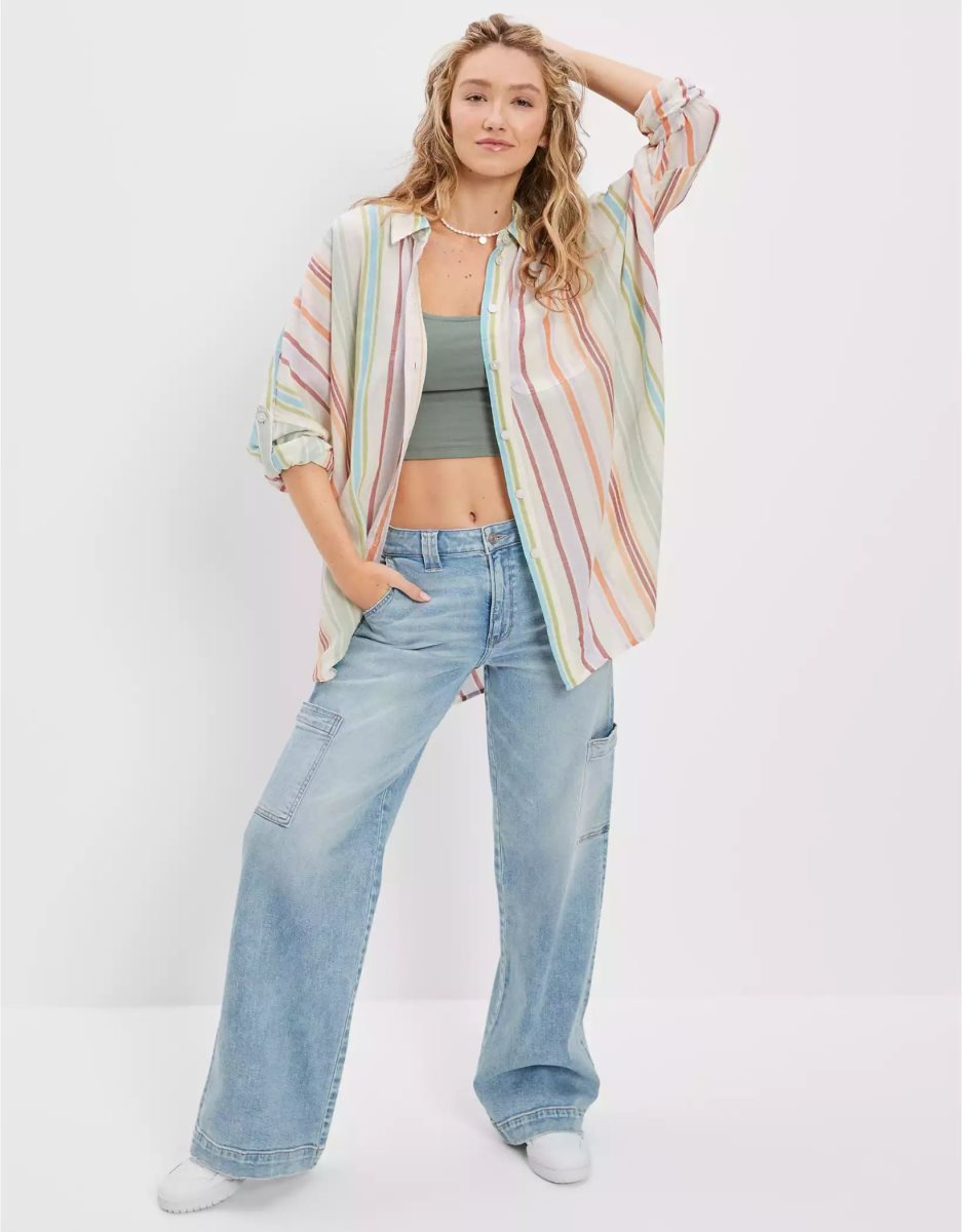 Chemises American Eagle AE Go Big Oversized Multicolore Femme | CTU-86765660